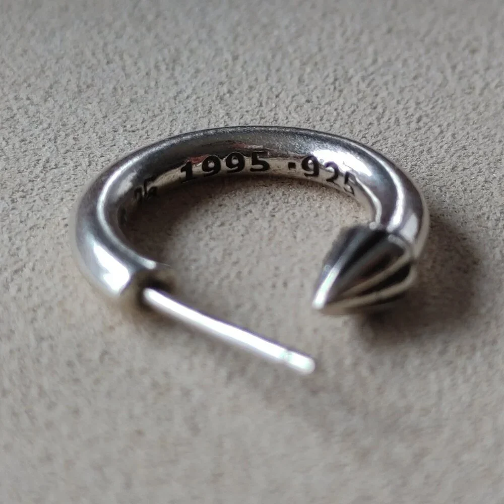 Chrome Hearts Plain Hoop Stud Earrings Pair 925 Sterling Silver (New) - Picture 4 of 8